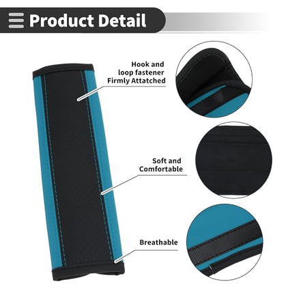 Black Blue Seat Belt Cover Pad Faux Leather 24cm Seatbelt Strap Cushion Shoulder Padding 2 Pcs - color: Black,Blue