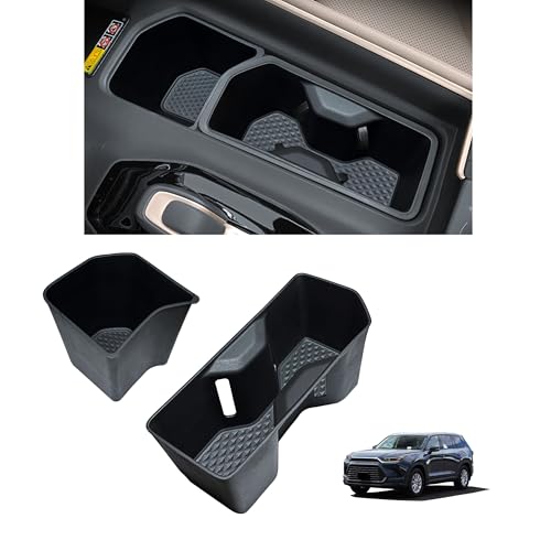 2PCS Center Console Cup Holder Inserts for 2024 2025 2026 Toyota Grand Highlander Accessories TPE Cup Holder Protector Drink Holder Coaster Liner for Grand Highlander Interior Black - size: for Grand Highlander 2024-2026