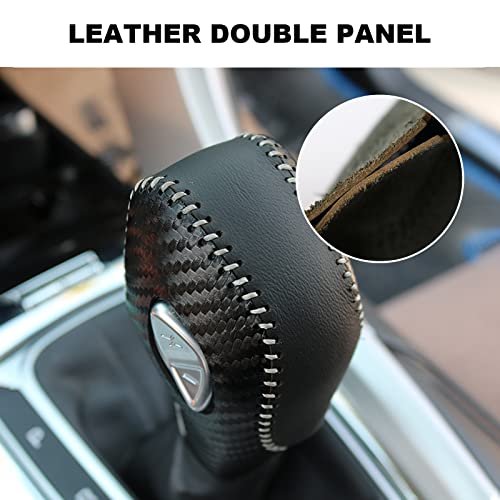 PU Carbon Fiber Automobile Gear Shift Knob Cover - Fit for Ford Focus 2012-2016 & Fiesta 2014-2016 / Fusion 2013-2016 - color: Black leather + Grey thread