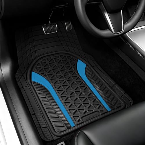Heavy Duty Rubber Car Mats Carbon Fiber Design (Electric Blue), 4-Piece Deep Waterproof Floor Mats Set (Front & Rear Full Set), All Weather Universal Trim to Fit Automotive SUV Sedan Truck - color: Electric Blue, size: Carbon Fiber