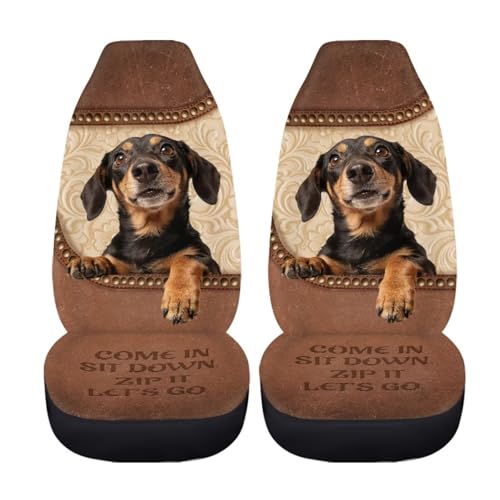 Dachshund Dog Print Car Seat Covers Front Set of 2 Breathable Stretchy Automotive Bucket Seat Covers High Back Seats Cover for Car Front - color: Brown and Black - Dachshund Dog