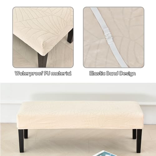 FUANGUI Waterproof Bench Cover, Stretch Jacquard Dining Bench Cover for bedrooms, Living Rooms, Kitchens, Protector Chair Bench Piano Bench Seat Covers Stool Slipcover Removable, Washable - Beige - color: Jacquard Beige