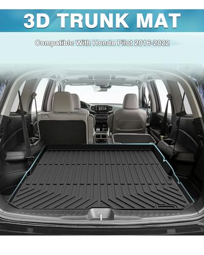 Powerty Trunk Mat for 2016-2021 2022 Honda Pilot Accessories Cargo Mats TPE All Weather Cargo Liner Back Seat Cover Heavy-Duty Trunk Liners - size: Cargo Mat｜For｜16-22｜Honda Pilot