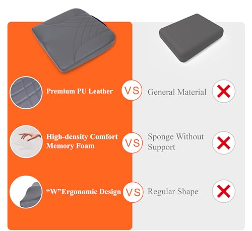 kingphenix Premium Car Seat Cushion, Memory Foam Driver Seat Cushion to Improve Driving View- Coccyx & Lower Back Pain Relief - Seat Cushion for Car, Truck, Office Chair (Leather Dark Gray) - color: Leather Dark Gray