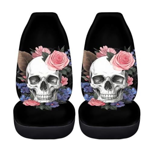 Pehede Car Seat Cover Flower Skull Front for Cars, Easy to Install Cover Set, Accessories Auto Trucks Van SUV,2 Packs - color: Multi13
