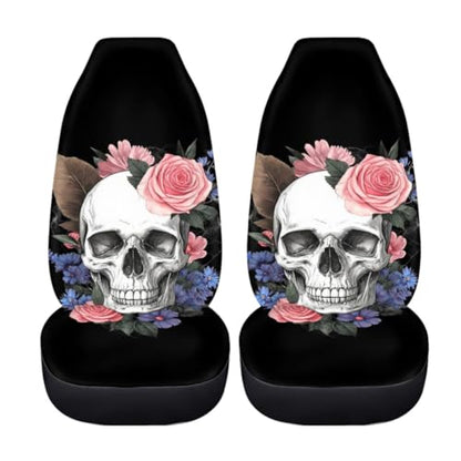 Pehede Car Seat Cover Flower Skull Front for Cars, Easy to Install Cover Set, Accessories Auto Trucks Van SUV,2 Packs - color: Multi13
