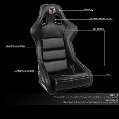NRG Innovations FRP-302BK-V Bucket Racing Seat Double Layer FRP Black Vinyl Wrapped Mixed-density Foam 5 Point Harness Compatibility - color: Black