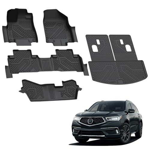 LASFIT Floor Mats&Trunk Mat&Backrest Mats for Acura Mdx 2014-2020 (Fit 7 Seater,Not fit Hybrid), Cargo Mat All Weather TPE Mats Custom Fit Floor Liner for Mdx 1st&2nd&3rd Row Car Mats & Cargo Liner - size: 10)2014-2020|For Acura Mdx|Full Sets