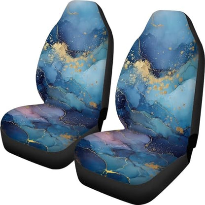 Blue Golden Marble Butterfly Pattern Universal Vehicle Seat Protector, Breathable High Back Seat Covers 2pcs Set, Anti-Slip Car Interior Cover for Auto Truck Van - color: Blue Golden Marble