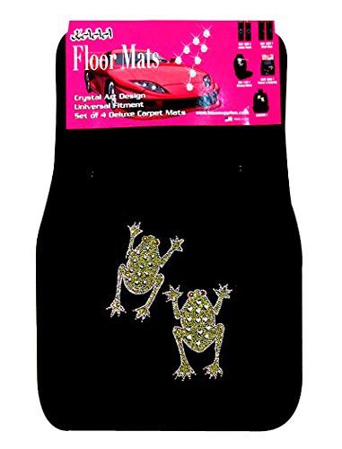 ALLBrand Universal Fit FrontRear 4-Piece Full Set Crystal Bling Rhinestone Design Studded Carpet Car SUV Truck Floor Mats (Love Frog-Black), Medium, KAM - color: Love Frog-Black