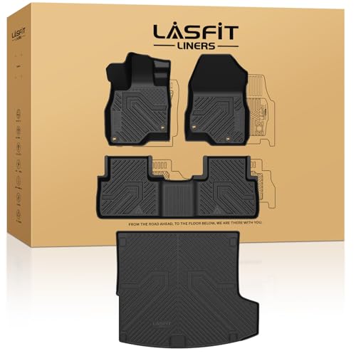 LASFIT Floor Mats & Trunk Cargo Liner for Acura RDX 2019-2026 SUV, Custom Fit All Weather TPE Floor Liners, 1st & 2nd Row Cargo Mat Set, Black - size: 2019-2026 | For Acura RDX | 1st & 2nd Row & Cargo