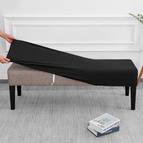 SPRINGRICO Stretch Dining Bench Cover, Removable Bench Slipcover Washable Bench Seat Protector Rectangle Bench Cover for Dining Room, Living Room, Bedroom, Kitchen (S1-Black) - color: S1-black