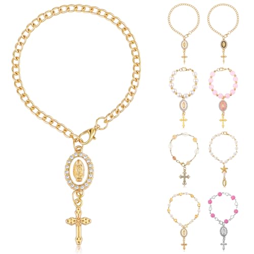 Huquary Steering Wheel Rosary Charm Accessory Cross Pendant Car Decor Rearview Mirror Car Rosary for Automotive Protection Charm Decor - color: White, style: Cross