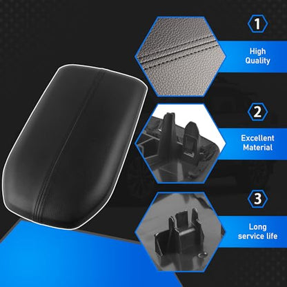 Leather Center Console Armrest Cover Black Storage Lid Protector Compatible with 2019-2023 Toyota Rav4 Replaces 58920-42010-C0