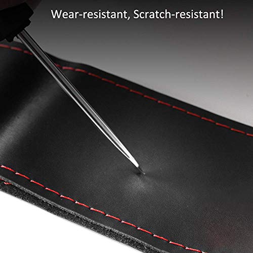 Steering Wheel Cover with Top Layer Genuine Leather and Anti-Slip Design, Soft Padding, Breathable, Universal 15 Inch Stitch on Wrap - color: red and black