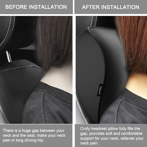 Crofy 2-Pack Car Neck Pillow, Softness Car Headrest Pillow for Driving with Adjustable Strap, 100% Memory Foam and Breathable Removable Cover, Comfortable Ergonomic Design, Black - color: Black