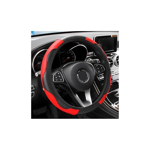 Elastic Car Steering Wheel Cover, Carbon Fiber Leather Stretch Auto Steering Wheel Protector, Anti-Slip Vehicle Interior Decor Protective Accessories, Universal for RV, SUV, Truck (Black/Red) - color: Black/Red