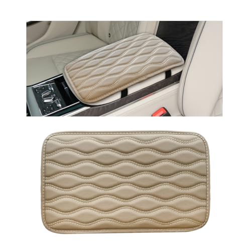 Wevdn Car Center Console Cushion Pad, 12.48×7.40 Inches Waterproof Car Armrest Seat Box Cover, Comfortable PU Leather Vehicle Armrest Cover Protector, Car Decor Interior Accessories (Beige) - color: Beige
