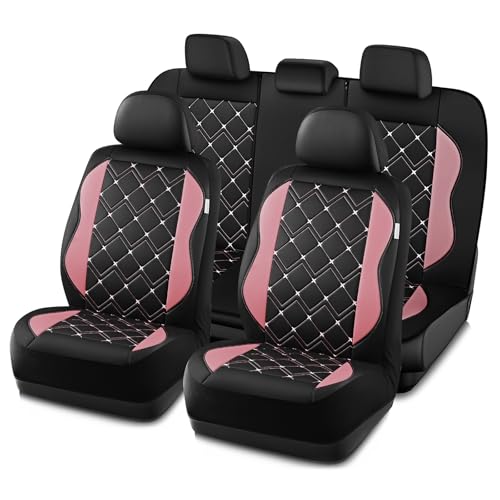 Road Comforts Seat Covers, Premium Leather Car Seat Covers Full Set for Women Girls,Airbag Compatible, Automotive Seat Covers Universal Fit Most Cars,Vans,Truck,SUV - color: Pink Full Set