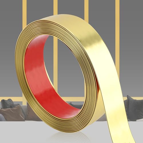 QDYMXUN Glossy Gold Peel and Stick PVC Molding Trim, Flexible DIY Wall Accent Strip for Mirror Frame, Cabinet, Edges & Borders and Tiles (197"L x 1.6"W) - color: Glossy Gold, size: 197"L x 1.6"W