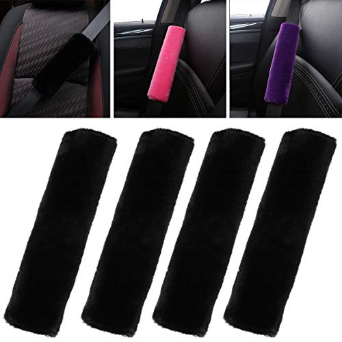4 Pack Car Seat Belt Pads Shoulder Cover Baby Safety Belt Protector with Adjustable Soft Plush Strap Protect Neck and Shoulder (Black)