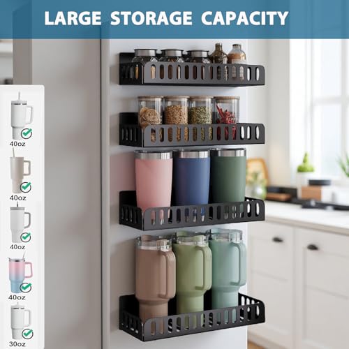 4 Pack Magnetic Stanley Cup Holder for Fridge(Holds 8-12),Heavy Duty Carbon Steel Tumbler Organizer Water Bottle Holder for Stanley Yeti Owala Cups ,Multipurpose Magnetic Shelf for Refrigerator