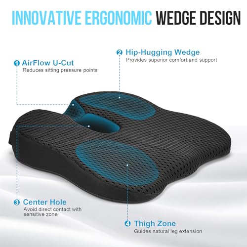 Car Seat Cushion for Driving – Ergonomic Wedge Memory Foam Booster Automotive Seat with Non-Slip Bottom & Adjustable Strap – Car Seat Pad for Car, Truck, Vehicle