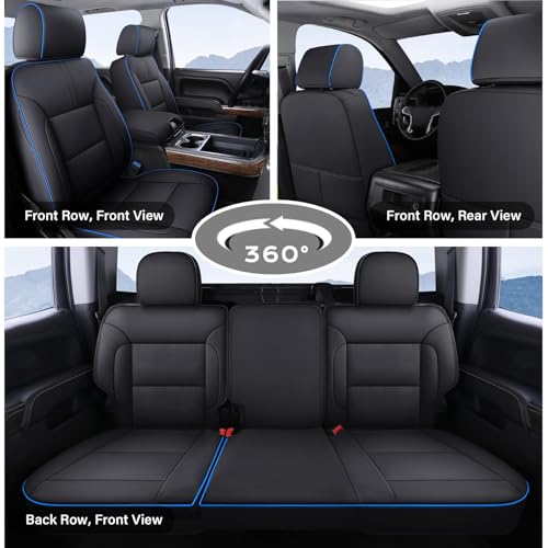 Coverado Silverado Seat Covers Full Set, Faux Leather Car Seat Covers Fit for Chevy Silverado GMC Sierra 2007-2013 & 2019-2026 1500, 2020-2026 2500HD 3500HD Crew Double Extended Cab(Blueline) - color: Blueline, size: FullSet(2007-2013&2019-2025)