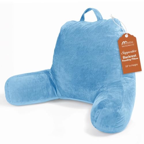 Sasttie Reading Pillow, Velvet Back Pillow for Bed Sitting Up, Adult Back-Rest Support Cushion with Arms for Sit Up on Couch, Sofa, and Floor, Dorm Essentials, Reading Accessories, Blue - color: Blue, size: Standard (18-Inch)