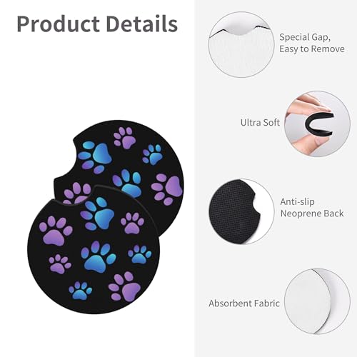 Purple Dog Paw Print Steering Wheel Cover Blue Dogs Prints Anti-Slip Breathable Universal for 14-15 Inch Car with 2 Pieces Car Coasters for Men/Women - color: Purple Dog