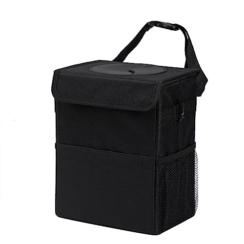 AOKJOY Car Garbage can with lid Leak Proof Vehicle Trash Can 3 Storage Pockets Hanging Waterproof car Trash Bag for SUV Black - color: black