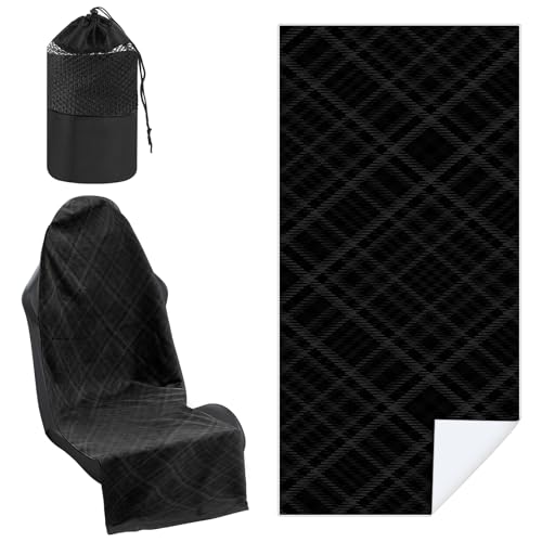 Hahafelt Car Seat Towel Covers with Storage Bag, 63 x 32 Inch Universal Non Slip Waterproof Sweat Protector for Car Truck, Gym Swimming Running, Machine Washable(2 Pack,Black Plaid) - style: Black Plaid