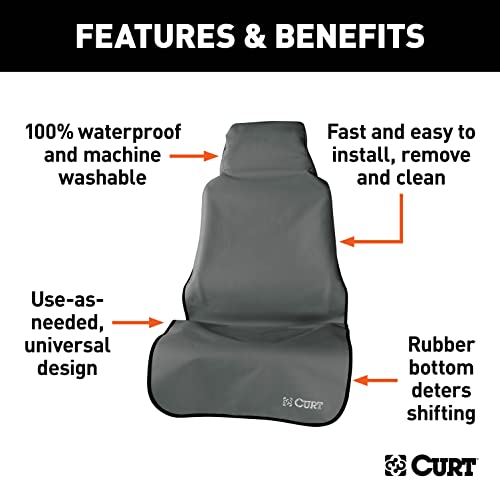 CURT 18500 Seat Defender 58-Inch x 23-Inch Grey Waterproof Universal Bucket Car Seat Cover Protector
