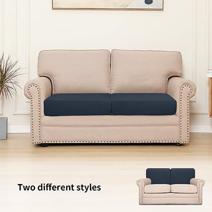 Easy-Going Stretch Individual Loveseat Couch Cushion Cover Sofa Cushion Furniture Protector Sofa slipcover Soft Flexibility with Elastic Bottom (2-piece Loveseat Cushion Cover, Dark Blue) - color: Dark Blue, size: 2-piece