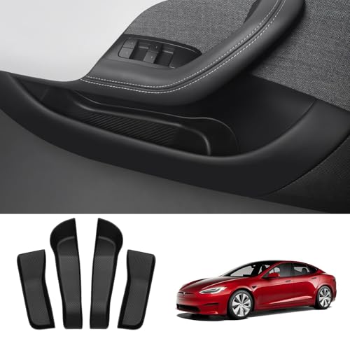 BASENOR 2021-2026 Tesla Model S Door Side Storage Box, Door Organizer Tray (Proprietary Design) Front Rear Slot Pockets, Protector Liner for Model S/S Plaid Accessories Set of 4 - size: 4PCS for 2021-2026 Tesla Model S/S Plaid
