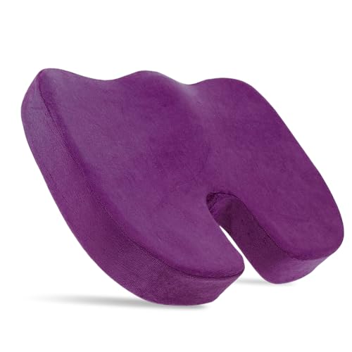 Car Seat Cushion, Ergonomic Memory Foam Chair Cushion for Long Sitting Tailbone Pain & Sciatica Relief, Comfortable Seat Pads for Car Wheelchair Gaming & Office Chairs (Purple) - color: Purple