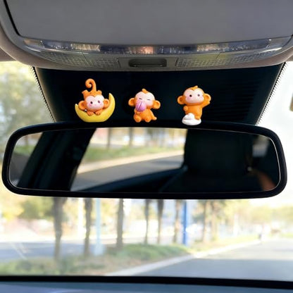 Mini Monkey Dashboard Decorations, 4 Pcs Car Dashboard Decor Rear View Mirror Ornaments, Cute Car Accessories for Women