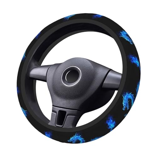 Dragon Blue Flames Steering Wheel Covers,Anti Slip Sweat Absorption Elasticity Car Accessories Steering Wheel Protector Universal 15 Inch for SUV Sedan Vans Trucks - color: 15