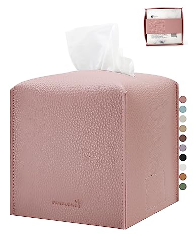 Tissue Box Cover 5X5X5'' PU Leather Tissue Holder Square Tissue Cube Box Organizer for Bathroom Vanity Countertop, Car, Night Stands, Office, Home, Kitchen (1Pack, Pretty Pink) - color: Pretty Pink, size: 1Pack