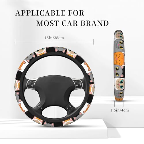 Cartoon Lovely Cats Steering Wheel Covers Universal 15 Inch Car Wheel Cover,Anti-Slip Breathable Car Accessories Protector Fit for Trucks,Sedans,SUVs,Vans - color: Cartoon Lovely Cats