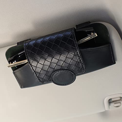 KINIVA Sunglasses Holder for Car Visor Leather Glasses Case with Clips for Car Visor Automotive Interior Visor Accessories Apply to All Car Models (10 Black) - color: 10 Black