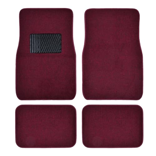 BDK Premium Burgundy Carpet Floor Mats for Cars - Universal Fit Interior 4-Piece Car Mats Full Set with Vinyl Heel Pad Protector - Cute Car Accessories Interior Floor Covers for SUVs & Trucks - color: Burgundy