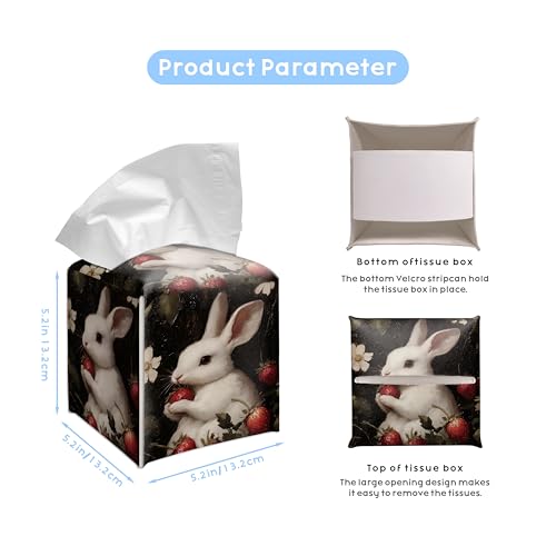 Spring Rabbit 5.2-Inch Square PU Leather Tissue Box Cover – Easter Bunny Art, Hand-Stitched, Removable Liner, Bathroom, Bedroom, Living Room, Office, Car - color: Rabbit