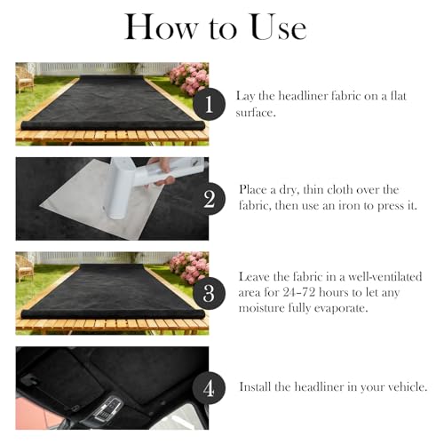 Suede Headliner Fabric for Car Roof 72"x60", 1/8" Foam Backed Black Suede Headliner Material, Soft Touch, Anti-Sag, Soundproof, Flame-Retardant Automotive Upholstery DIY Replacement - color: Black, size: 72"x60"W