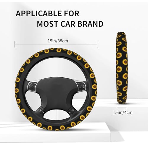 Yellow Sunflower Steering Wheel Cover Yellow Sunflower Steering Wheel Covers Car Cup Holder Pad 2 Pack Universal 15 Inch Steering Wheel Cover Women Men Anti Slip Breathable Wheel Cover Protector - color: Sunflower