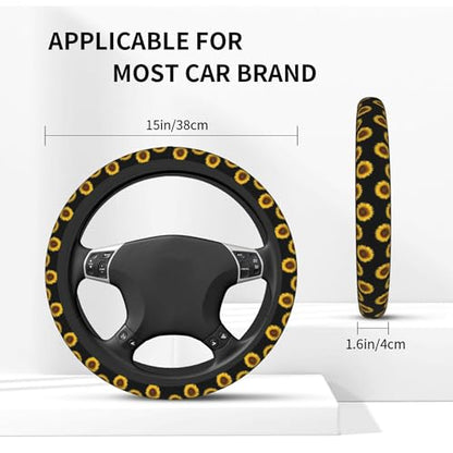 Yellow Sunflower Steering Wheel Cover Yellow Sunflower Steering Wheel Covers Car Cup Holder Pad 2 Pack Universal 15 Inch Steering Wheel Cover Women Men Anti Slip Breathable Wheel Cover Protector - color: Sunflower