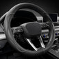 Nappa Leather Steering Wheel Cover. Stylish Striped Design, Universal fit for 14.5–15-inch Steering Wheels, Slip-Resistant and Breathable, Protects the Steering Wheel. Black - color: Black