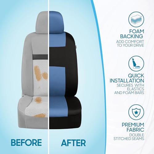 BDK PolyPro Car Seat Covers Full Set in Blue Gray on Black, Front and Rear Split Bench Seat Covers for Cars, Easy to Install Car Seats Cover Set and Accessories for Auto Trucks Van SUV - Blue Gray - color: Blue Gray
