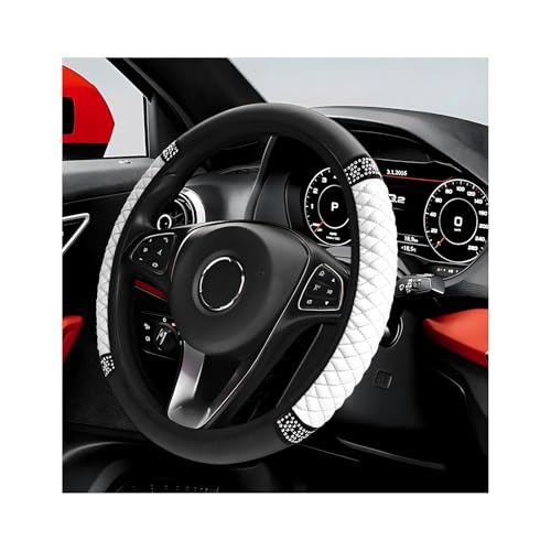 Bling Car Steering Wheel Cover, 15 Inch Sparkly Rhinestone Soft Leather Steering Wheel Protector, Non-Slip Universal Auto Elastic Steering Wheel Covers for Women Girls (White) - color: White