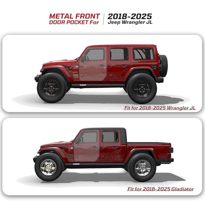 Metal Front Door Pocket Storage Box Compatible with 2018-2025 Jeep Wrangler JL 2/4 Door 4XE Gladiator JT, Car Side Insert Organizer Box Interior Accessories Replaces Weak Saggy Net -2PCS